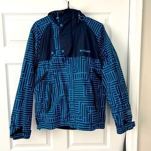 Unisex Waterproof Blue Striped Columbia Winter Ski/Snowboard Jacket, size Small